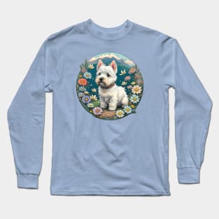 Westie Flower Scene Long Sleeve T-Shirt